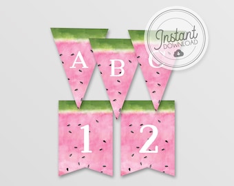 Printable Party Banner - Watermelon Watercolor Summer Party Banner - Printable DIY with fully editable text - Templett