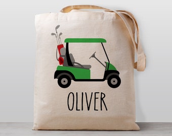 Personalized Kids tote bag, Golf Cart,  Name school daycare toy bag, Boy Girl Kids, Gender Neutral Canvas Bag