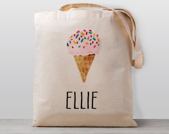 Personalized kid's Tote Bag, Ice Cream Cone with sprinkles for Boy, Girl or Gender Neutral, School Preschool Daycare Bag