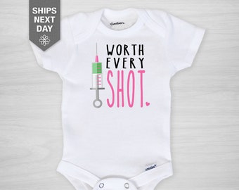 IVF Onesie®, "Worth Every Shot, Choose your colors, Gerber Onesie®, IVF, rainbow baby, fertility, pink baby girl