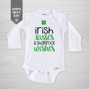 St. Patrick&#39;s Day Onesie®, &quot;Irish Kisses and Shamrock Wishes&quot; Gerber Onesie®, lucky clover, Saint Patricks Day, St. Paddy&#39;s Day