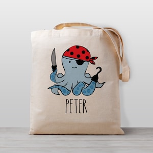Sac fourre-tout personnalisé pour enfants, pieuvre, sac de jouets de garderie d'école de nom, garçon fille enfants, sac en toile neutre de genre, océan sous la mer