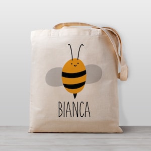 Sac fourre-tout personnalisé pour enfant, abeille avec nom Nom pour garçon, fille ou sexe neutre, école de toile, sac de garderie préscolaire, bourdon, abeille à miel