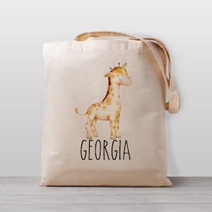 Sac fourre-tout personnalisé pour enfant, girafe avec nom Nom pour garçon, fille ou sexe neutre, école de toile, sac préscolaire ou garderie,