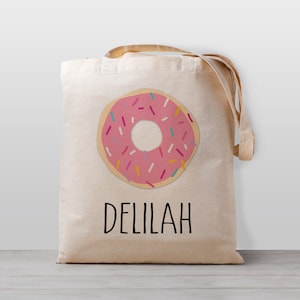 Sac fourre-tout beignet personnalisé pour enfant, beignet rose avec pépites pour garçon, fille ou genre neutre, sac de garderie préscolaire scolaire