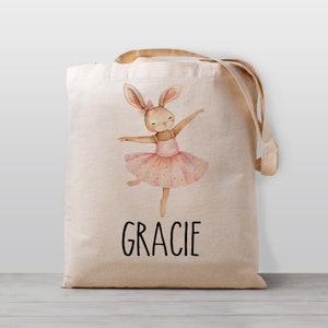 Sac fourre-tout de ballet, personnalisé avec un lapin ballerine, pour filles, enfants et enfants, personnalisé avec le nom