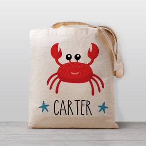 Sac fourre-tout personnalisé pour enfant, crabe et étoile de mer pour garçon, fille ou sexe neutre, cartable pour bibliothèque, sac pour jardin d'enfants, préscolaire ou garderie,