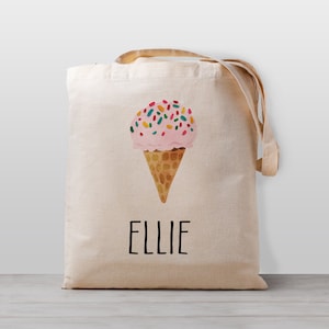 Sac fourre-tout personnalisé pour enfant, cornet de crème glacée avec pépites pour garçon, fille ou sexe neutre, sac de garderie préscolaire scolaire