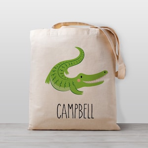Sac fourre-tout personnalisé en crocodile avec nom, garçon fille enfants, sac en toile non sexiste, sac personnalisé personnalisé, alligator safari, garderie préscolaire