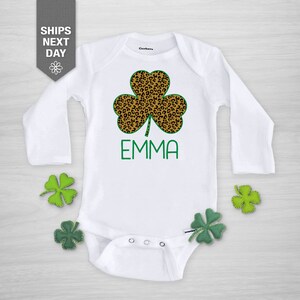 St Patrick&#39;s Day Onesie®, Cheetah Leopard Clover Shamrock Personalized,  Baby Gerber Onesie®, Saint Patricks Day, St. Paddy&#39;s Day,