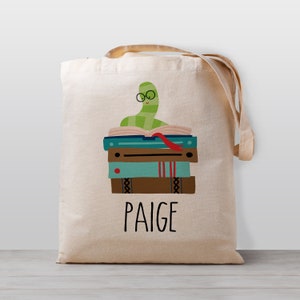 Personalized kid's Tote Bag, Book Worm for Boy, Girl or Gender Neutral, Library book bag, School, Preschool or Daycare Bag,