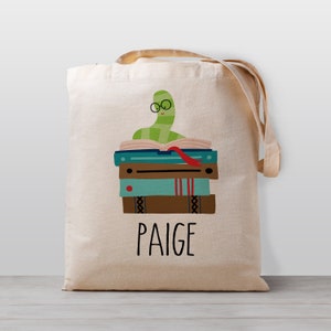 Sac fourre-tout personnalisé pour enfant, ver de livre pour garçon, fille ou sexe neutre, cartable de bibliothèque, sac d'école, d'école maternelle ou de garderie,
