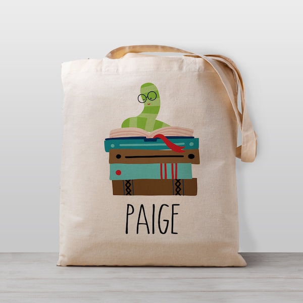 Personalized kid's Tote Bag, Book Worm for Boy, Girl or Gender Neutral, Library book bag, School, Preschool or Daycare Bag,