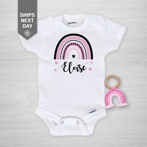 Personalized Onesie® with pink rainbow, happy, modern, hearts  - Baby Gerber Onesie®
