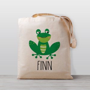 Sac fourre-tout personnalisé pour enfants, grenouille, nom pour garçon, fille ou genre neutre, école en toile, sac préscolaire ou de garderie