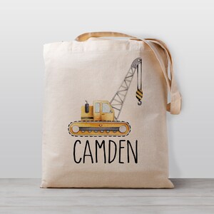 Sac fourre-tout personnalisé pour enfants, véhicule de pelle de construction de grue, sac de jouets de garderie scolaire nommé, enfants de fille de garçon, sac en toile neutre en matière de genre