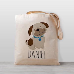 Sac fourre-tout personnalisé pour enfants, chiot, nom pour garçon, fille ou genre neutre, école en toile, sac préscolaire ou garderie