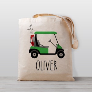 Personalized Kids tote bag, Golf Cart,  Name school daycare toy bag, Boy Girl Kids, Gender Neutral Canvas Bag