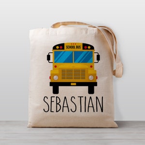Sac fourre-tout personnalisé pour enfants d’autobus scolaire, sac de jouets de garderie scolaire nommé, enfants de fille de garçon, sac en toile neutre en matière de genre