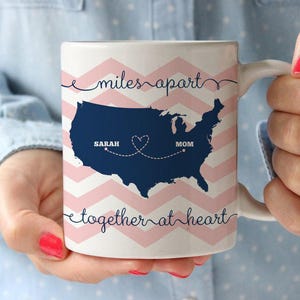 Mother's Day Mug - Personalized Coffee Mug - Miles apart Together at heart - BFF Mom Grandma Nana gift