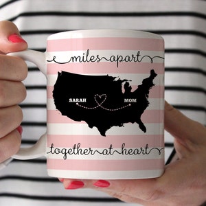 Personalized Coffee Mug -Miles Apart, Together at heart, Mother&#39;s Day Gift, Christmas Gift