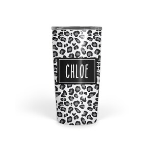 Stainless Steel, Black & White Cheetah print 20 oz. Tumbler - Eco Friendly - Double Walled - Perfect for coffee or tea - keeps hot/cold