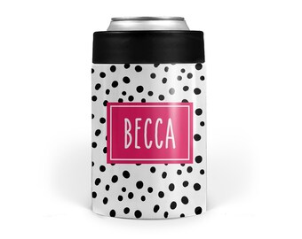 Stainless Steel, Happy Dots - 12oz. Can Cooler - Double Walled - Super Insulated - Perfect for cans or bottles - Summer Fun