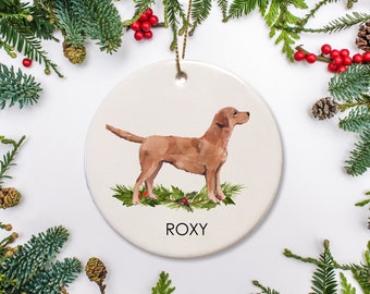 Red Labrador Retriever Christmas Ornament, Personalized with your dog's name