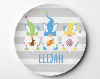 Gnome Easter Personalized Plate for boy or girl, ThermoSāf® reusable plate, dishwasher, microwave safe