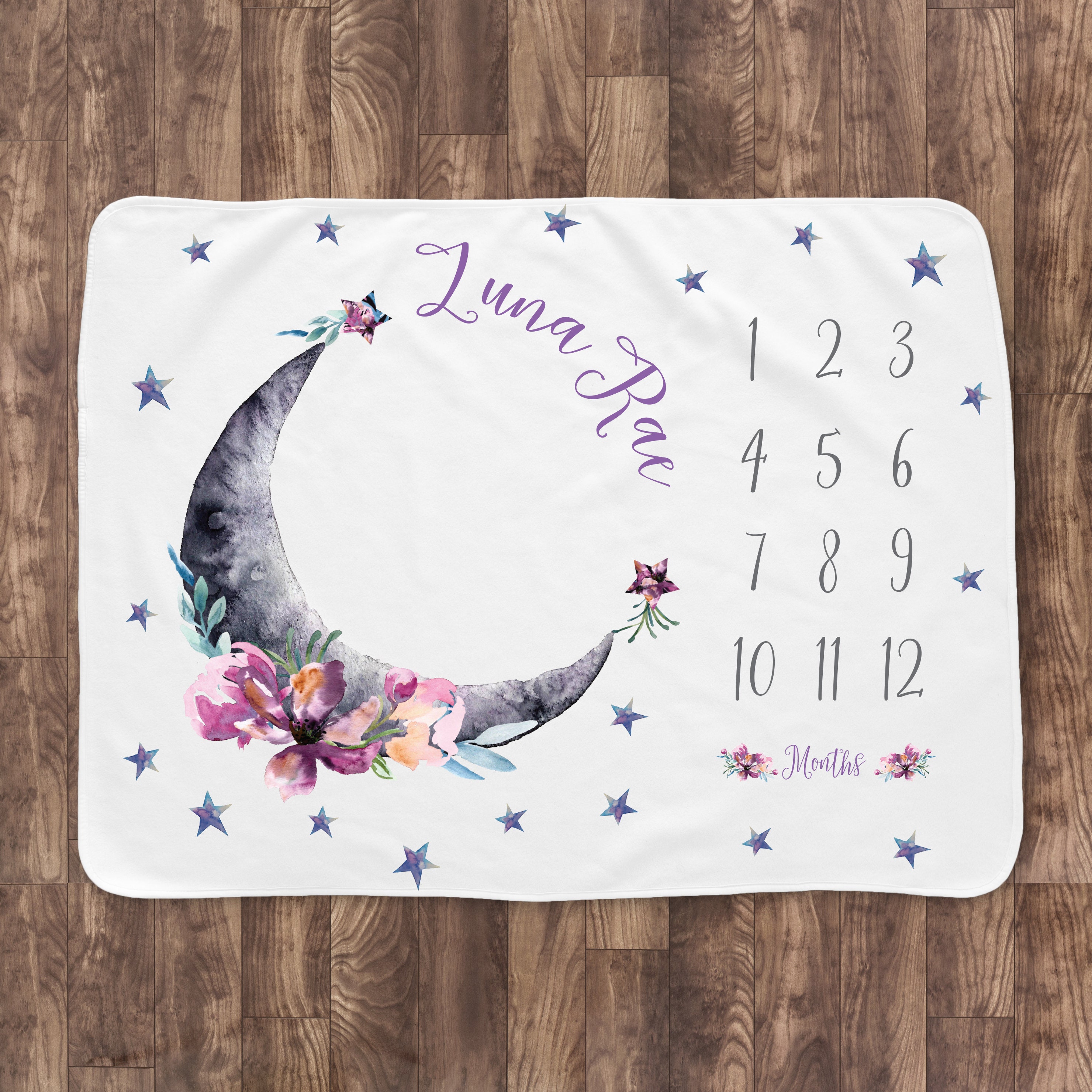 Baby Month Milestone Blanket Moon and Stars Celestial Etsy