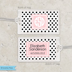 Kids Bag Tag Luggage Tag - Polka Dots with monogram - Pick your own colors