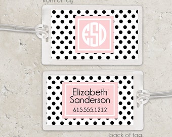 Kids Bag Tag Luggage Tag - Polka Dots with monogram - Pick your own colors