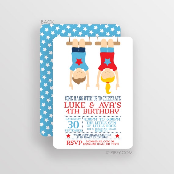 Gymnastics Twin Birthday Invitation, Siblings, Boy and Girl Birthday Party Invitation, Joint Party Il_570xn