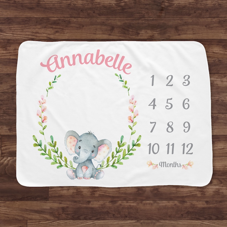 Baby Milestone Blanket Elephant & Flowers Baby Month Blanket Etsy