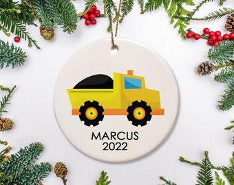 Construction Christmas Ornament, Personalized Ornament, Dump Truck, Ornament, Baby's 1st Christmas 2022 Ornament Gift Keepsake Ornament