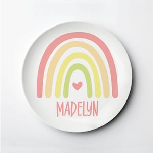 Personalized Kids Plate, Pastel Boho Rainbow design, reusable, lasts for years, dishwasher safe