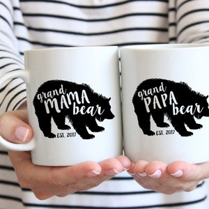 Birth Announcement Mugs, GrandMama Bear and GrandPapa Bear Mugs, Gift for New Grandma and Grandpa, Gift for grandparents, Set of 2