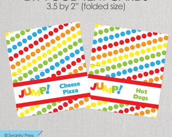 Jump and Bounce Party Food Tent Label - Red, Orange, Green, and Blue - Printable DIY with fully editable text