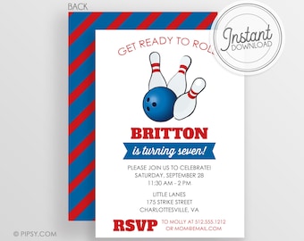 DIY Bowling Invitation - Bowling Birthday Party - Electronic Digital Invitation, Instant Download & Editable File - Templett Invitation