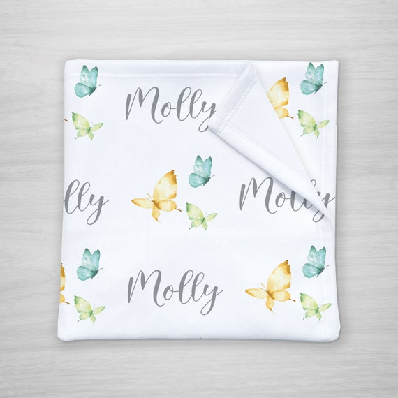 Personalized Baby Blanket Butterfly, Name Baby blanket, Receiving Blanket, Crib Blanket, Swaddling Blanket, Baby Shower Gift Il_570xn