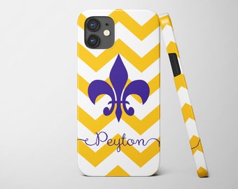 Fleur de lis iPhone Personalized Case, classic chevron pattern, Choose custom colors, iPhone 13, 13 Pro, 13 Mini, 13 Pro Max