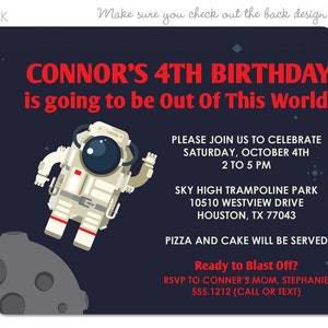 Astronaut Invitation, Space Invitation, Space Birthday Party, Astronaut Alien party, bounce party, trampoline party Party Invitation image 1