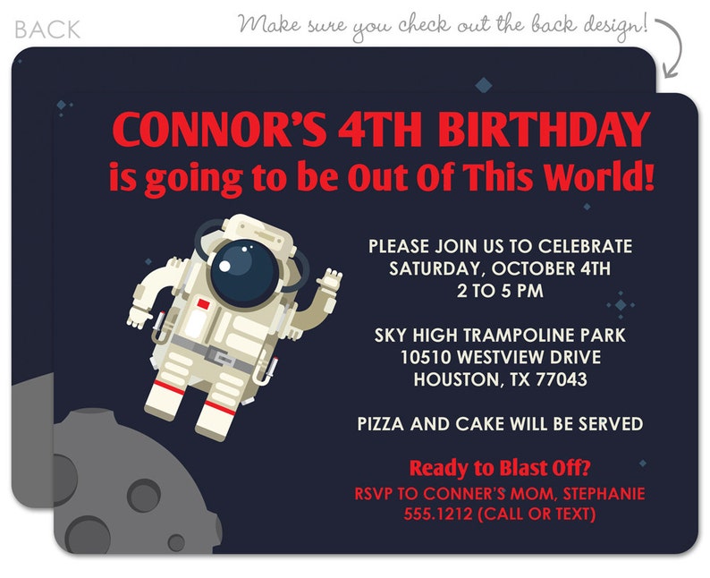 Astronaut Invitation, Space Invitation, Space Birthday Party, Astronaut Alien party, bounce party, trampoline party Party Invitation image 1