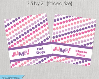 Jump and Bounce Party Food Tent Label - Plum, Purple, and pink - Printable DIY with fully editable text