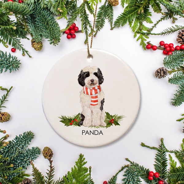 White and Black Cockapoo, Labradoodle, Dog Personalized Ornament Cockapoo Christmas, Gift for Dog Lovers, Family Dog