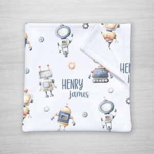 Robot Blanket, Personalized Name Blanket for baby, child, kid, toddler, boy or girl, Baby Shower Gift