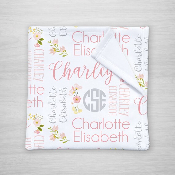 Personalized Baby Blanket, Script Monogram Name, Chose your colors