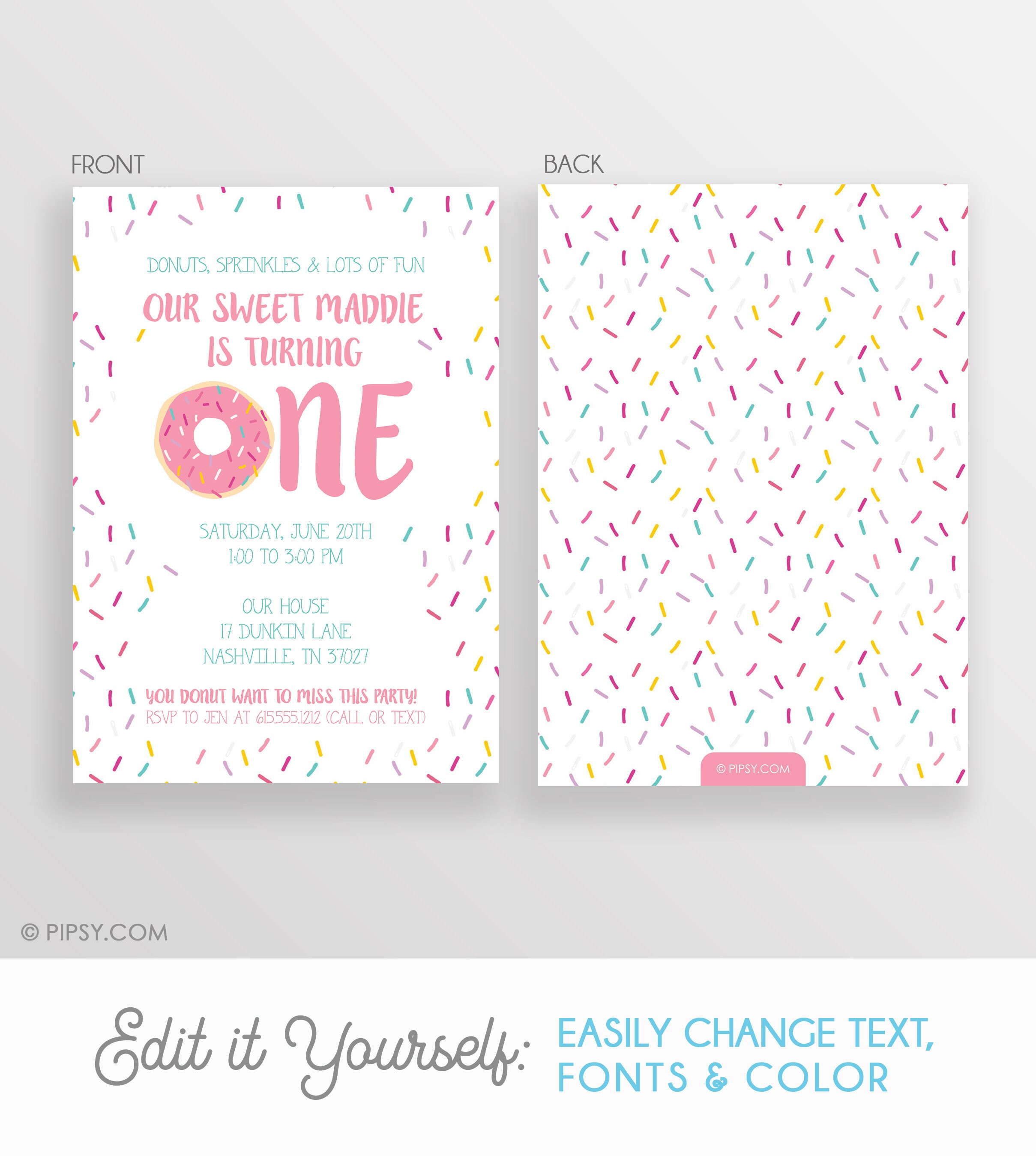 DIY Donut Invitation Printable Donut Party Invitation Girl Etsy