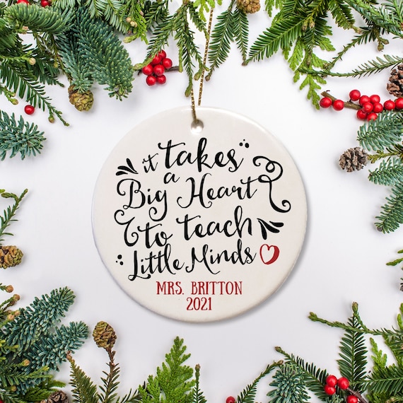 Teacher Gift, Teacher Christmas Ornament, Personalized Teacher Gift, "It takes a big heart to teach little minds" Christmas Gift Il_570xn