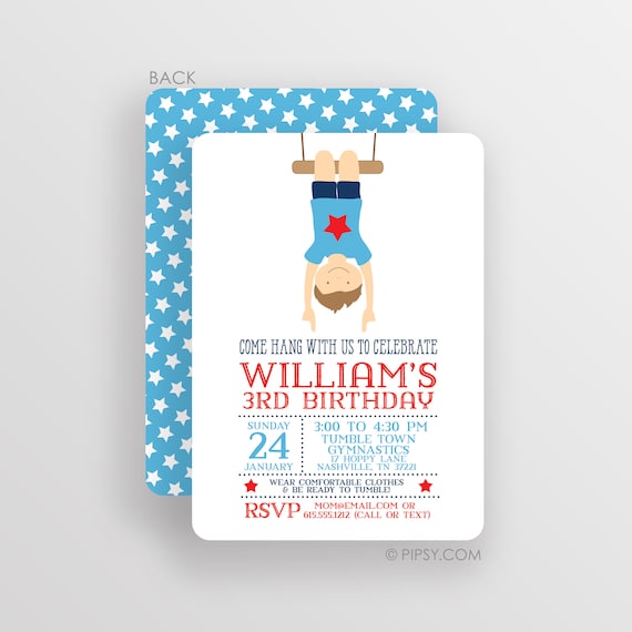 Boy Gymnastics Invitation - gymnastics birthday party - gymnastics invitation - gym party Il_570xn